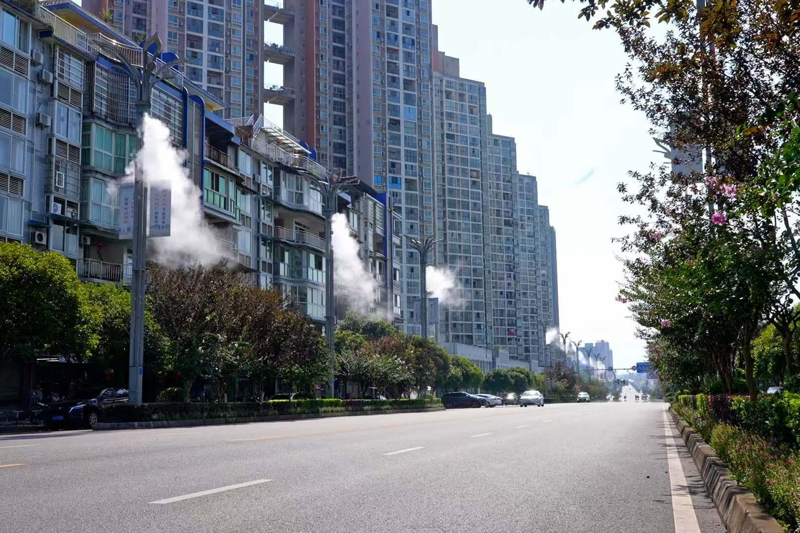 三伏天遇上“喷雾”路灯不但降温还智能