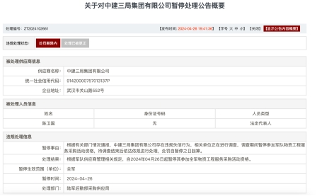 军采中涉嫌违规分包 中建三局集团被书面警告(图2)